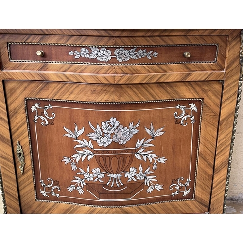 1147 - Antique style shaped front stone topped side cabinet, painted decoration, approx 87cm H x 95cm W x 5... 