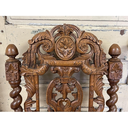 1086 - Pair of antique carved oak high back dining chairs (2)