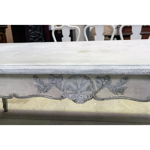 1110 - Painted French Louis XV style dining table, approx 79cm H x 210cm W x 99cm D