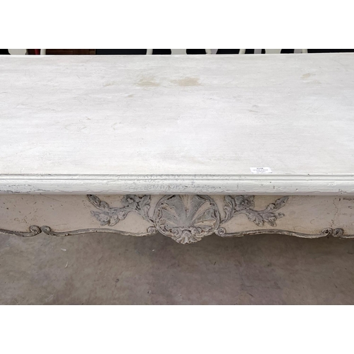 1110 - Painted French Louis XV style dining table, approx 79cm H x 210cm W x 99cm D