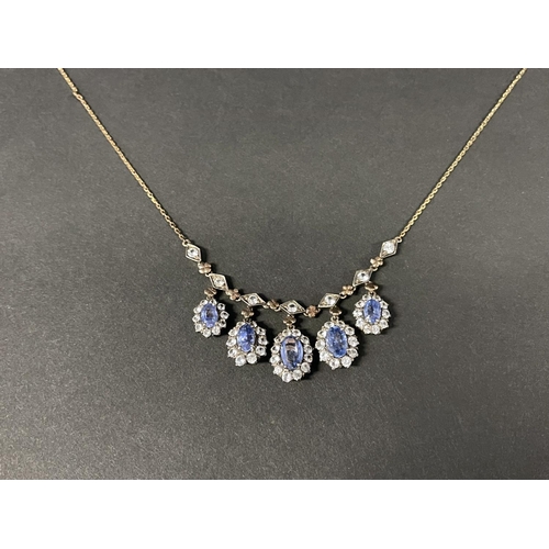 1173 - Antique blue and white sapphire and rose gold necklet, no markings