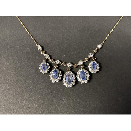 1173 - Antique blue and white sapphire and rose gold necklet, no markings