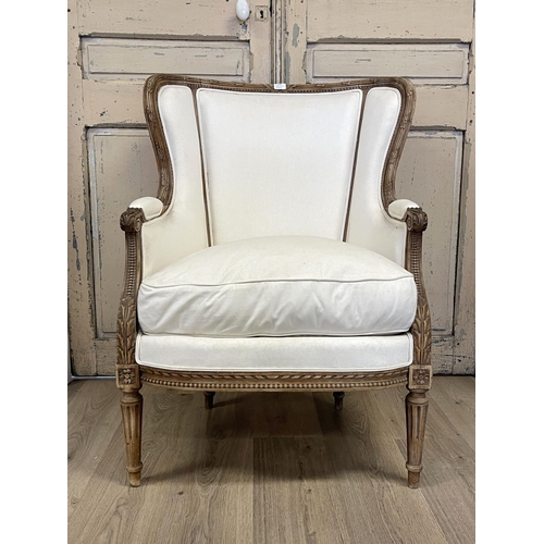 1138 - French Louis XVI style wing arm chair painted frame