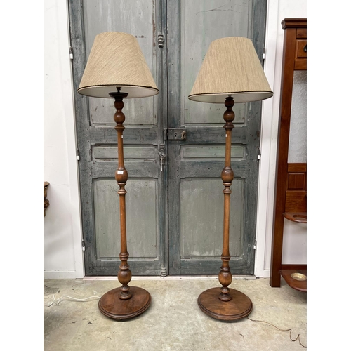 1130 - Pair of vintage turned wood standard lamps, each approx 180cm H (2)