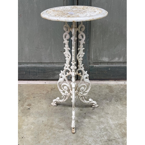 1131 - Tri legged circular cast iron plant stand, approx 69cm H x 36cm Dia