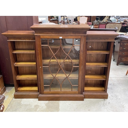 1137 - Georgian style breakfront floor bookcase, glazed central section, flanked by open ends, approx 132cm... 