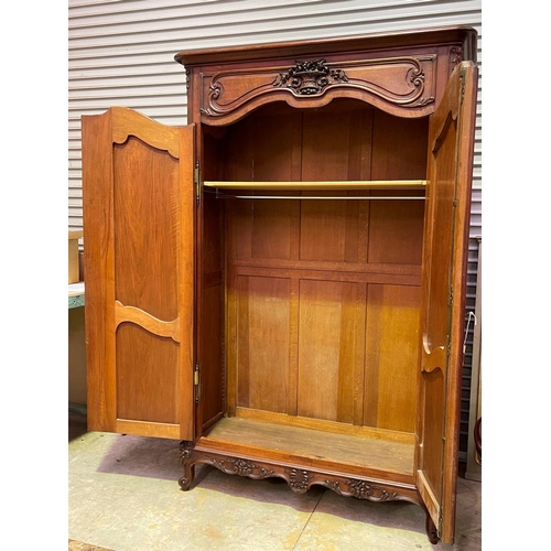 1088 - Antique French Louis XV style two door armoire of unique design, tall & thinner than usual, approx 2... 