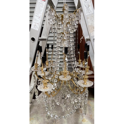 1089 - (Withdrawn) Impressive French eleven light chandelier, cast brass arms, applied chains & drops, appr... 