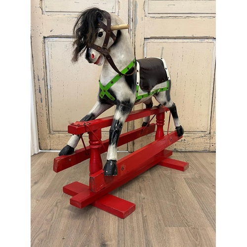1113 - Rare small scale Childs painted rocking horse, approx 86cm H x 95cm L