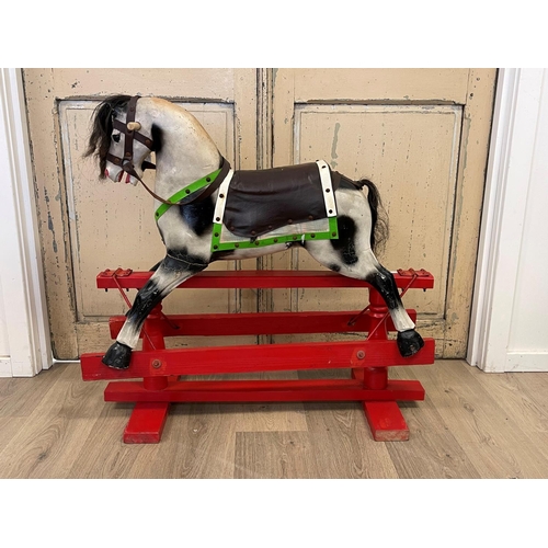 1113 - Rare small scale Childs painted rocking horse, approx 86cm H x 95cm L