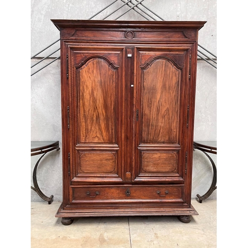 1114 - Antique French walnut late 18th / early 19th century two door armoire, with single long drawer below... 