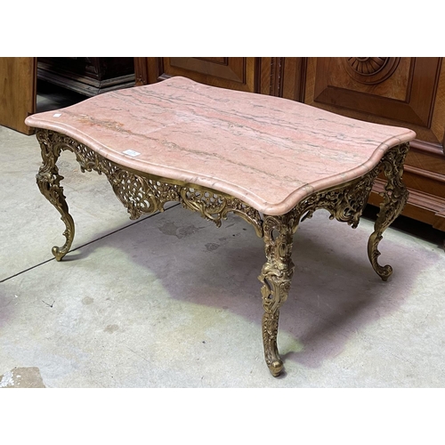 1116 - Pierced brass onyx topped coffee table, approx 43cm H x 86cm W x 58cm D