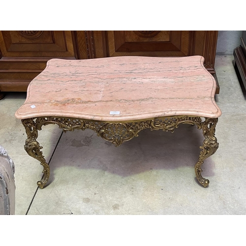 1116 - Pierced brass onyx topped coffee table, approx 43cm H x 86cm W x 58cm D