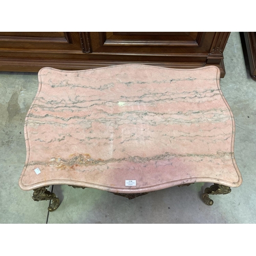 1116 - Pierced brass onyx topped coffee table, approx 43cm H x 86cm W x 58cm D