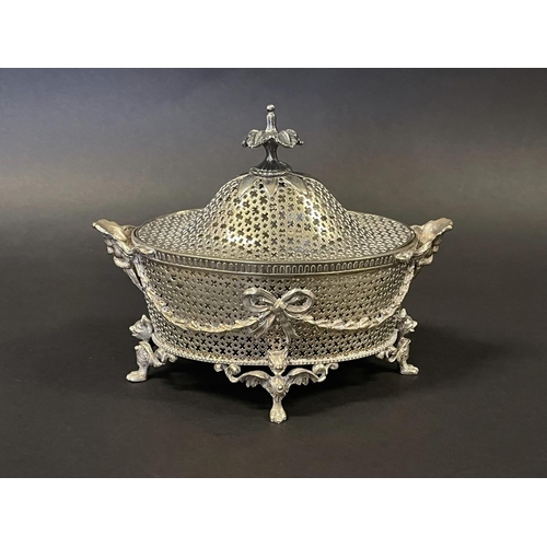 1132 - Antique silver plate casket form potpourri, approx 14cm H x 19cm W