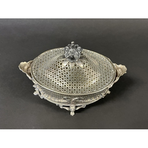 1132 - Antique silver plate casket form potpourri, approx 14cm H x 19cm W