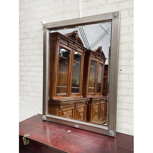 1142 - Antique style silvered framed bevelled glass wall mirror, approx 140cm H x 110cm W