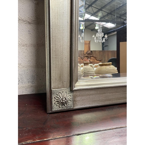1142 - Antique style silvered framed bevelled glass wall mirror, approx 140cm H x 110cm W