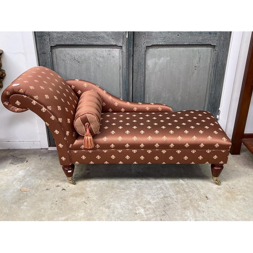 1149 - Victorian style small scale single ended chaise lounge, by Schembri of Melbourne, well upholstered, ... 