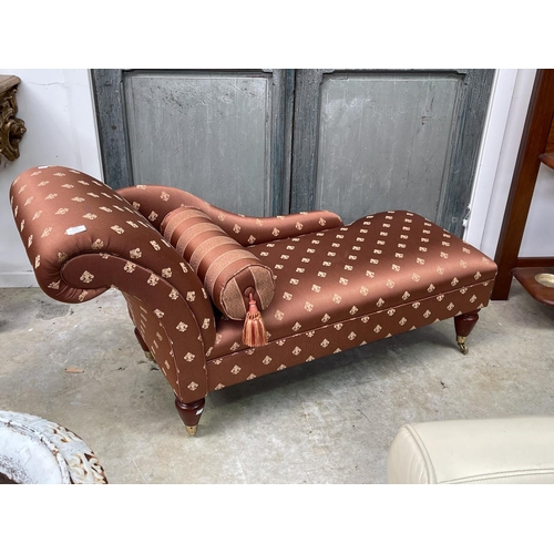 1149 - Victorian style small scale single ended chaise lounge, by Schembri of Melbourne, well upholstered, ... 