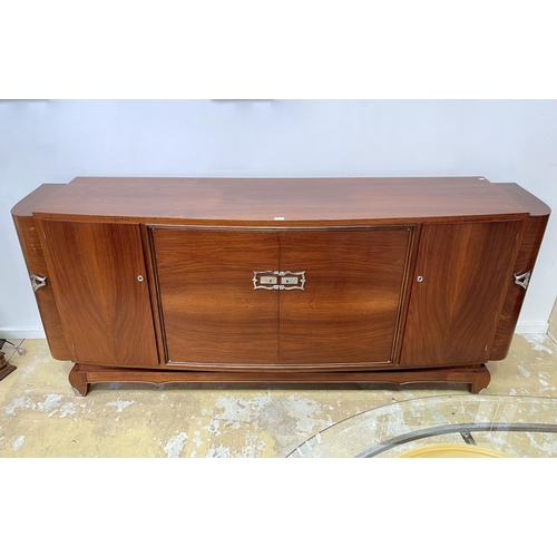 1143 - Impressive Art Deco sideboard, well fitted interior, chromed metal mounts, approx 99cm H x 226cm W x... 