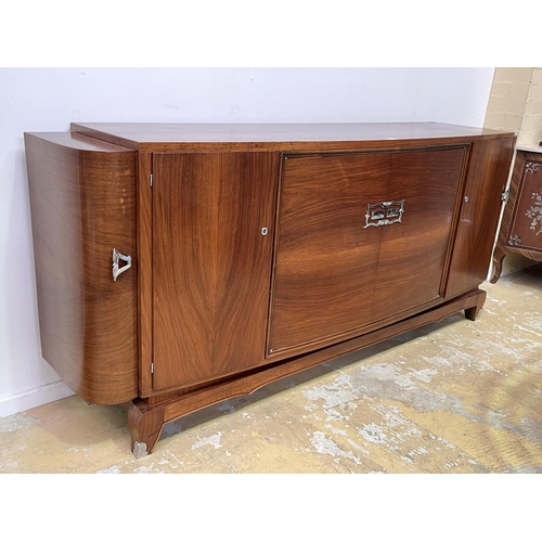 1143 - Impressive Art Deco sideboard, well fitted interior, chromed metal mounts, approx 99cm H x 226cm W x... 