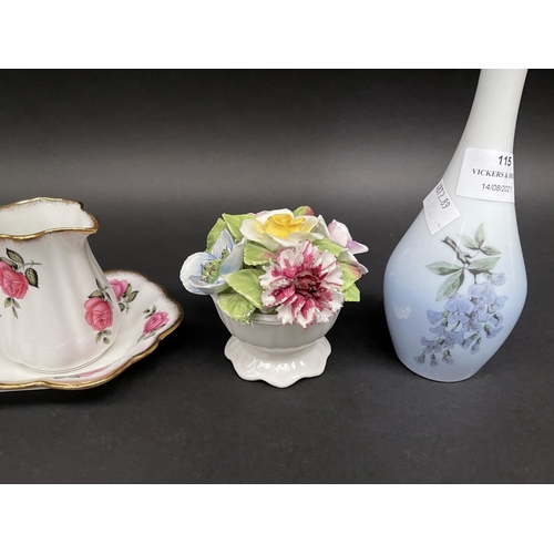 115 - Coalport posy, Bing and Grondal vase, etc, approx 16cm H & shorter