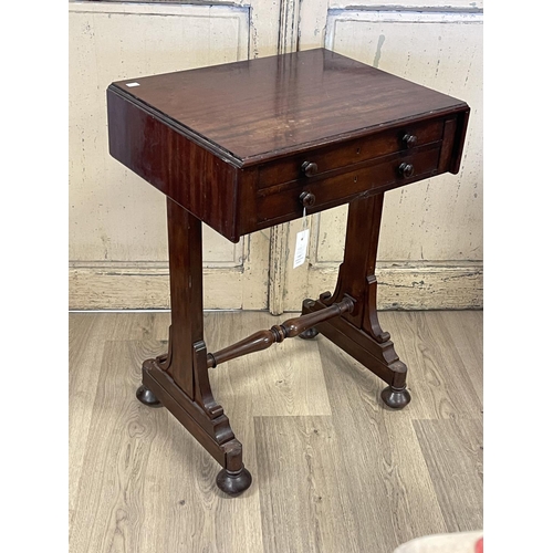 1157 - Antique 19th century mahogany work table with two drawers and two false drawers, approx 79cm H x 57c... 