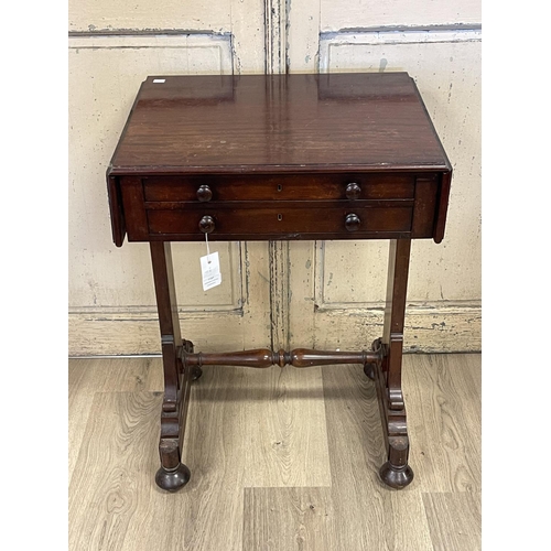 1157 - Antique 19th century mahogany work table with two drawers and two false drawers, approx 79cm H x 57c... 