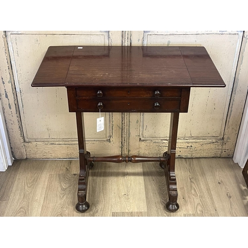 1157 - Antique 19th century mahogany work table with two drawers and two false drawers, approx 79cm H x 57c... 