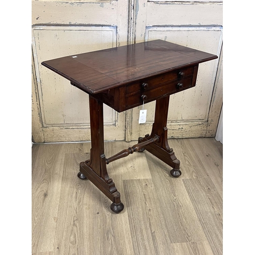 1157 - Antique 19th century mahogany work table with two drawers and two false drawers, approx 79cm H x 57c... 