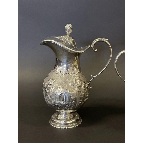 1163 - Antique sterling silver four piece tea & coffee service, each of baluster shape, and repousse worked... 