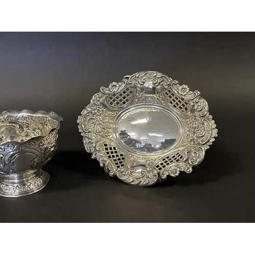 1164 - Sterling silver hallmarked English silver repousse bowl and pierced nut dish, approx 15cm W & smalle... 