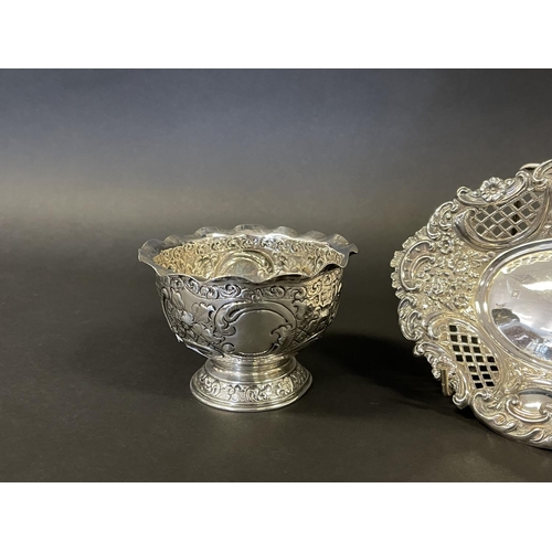 1164 - Sterling silver hallmarked English silver repousse bowl and pierced nut dish, approx 15cm W & smalle... 