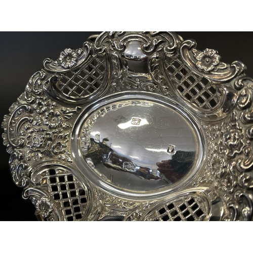 1164 - Sterling silver hallmarked English silver repousse bowl and pierced nut dish, approx 15cm W & smalle... 