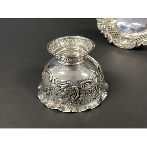 1164 - Sterling silver hallmarked English silver repousse bowl and pierced nut dish, approx 15cm W & smalle... 