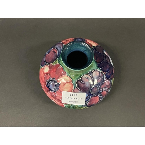 1177 - Moorcroft pottery squat vase anemone pattern, approx 11cm H x 13cm W