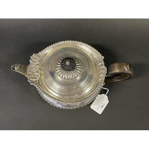 1180 - Antique Regency revival hallmarked sterling silver tea pot, boat shaped half fluted body, marked for... 