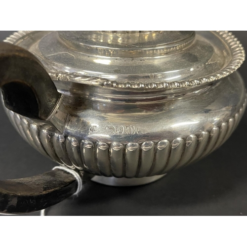 1180 - Antique Regency revival hallmarked sterling silver tea pot, boat shaped half fluted body, marked for... 
