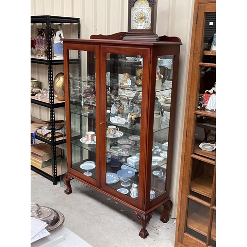 119 - Vintage two door display cabinet with lights,  approx 167cm H x 108cm W x 38cm D
