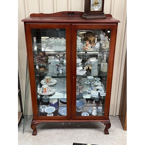 119 - Vintage two door display cabinet with lights,  approx 167cm H x 108cm W x 38cm D