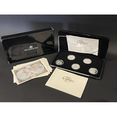 1191 - Presentation cased Australian 1993 The Explorers coin collection, each coin of $5 denomination, 925 ... 