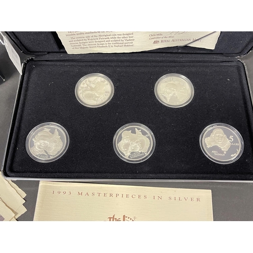 1191 - Presentation cased Australian 1993 The Explorers coin collection, each coin of $5 denomination, 925 ... 