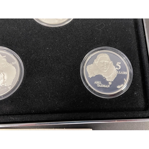 1191 - Presentation cased Australian 1993 The Explorers coin collection, each coin of $5 denomination, 925 ... 