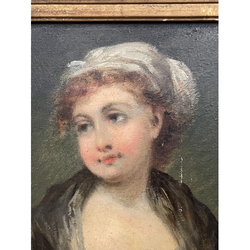 1192 - Antique French school, portrait of a lady, oil on panel, elaborate frame, portrait approx 22cm x 17c... 