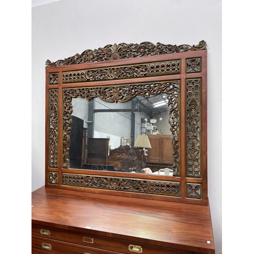 1197 - Large Balinese carved and pierced wood mirror, approx 156cm H x 176cm W