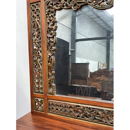 1197 - Large Balinese carved and pierced wood mirror, approx 156cm H x 176cm W