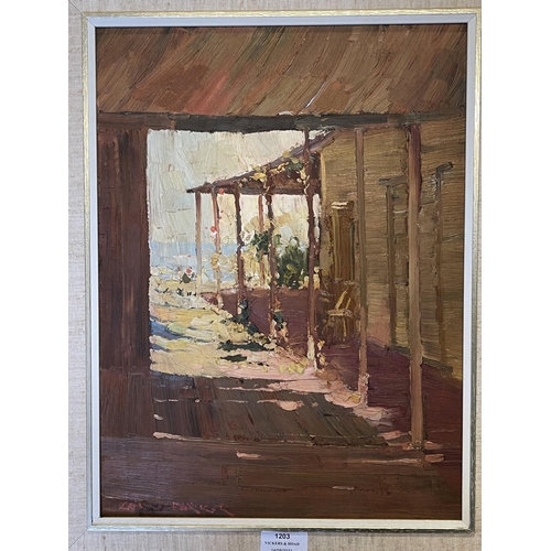 1203 - Colin Ross Parker (1941-.) Australia, From the Studio Door, oil on cedar panel, signed lower left, a... 