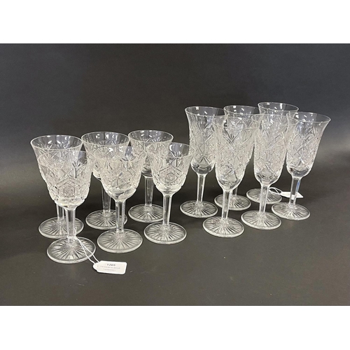 1205 - Selection of good cut crystal wine glass with bell shaped bowls, (12) total