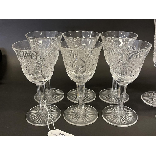 1205 - Selection of good cut crystal wine glass with bell shaped bowls, (12) total